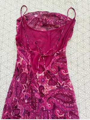 Zara backless pink and purple midi dress with open back and ruffle detail, size XS thumbnail 7