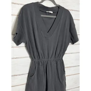 Zenana Gray Cotton V Neck Romper Size Small Short Sleeve Utility Pocket thumbnail 5