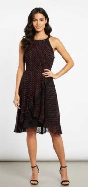 Eva Franco Womens 14‎ Polka Dot Ruffle Fit & Flare Dress Navy Red Keyhole Back thumbnail 1