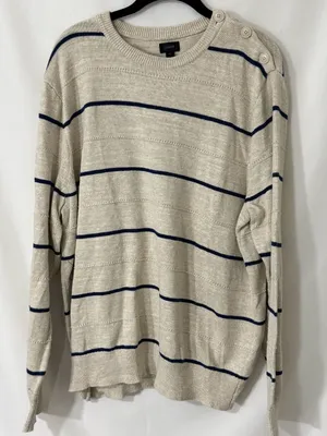 J.Crew Striped Sweater Size XL Beige Blue Cotton Crew thumbnail 1