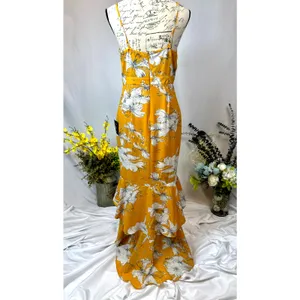 Lulu’s Darling Daylily Mustard Yellow Floral Print High-Low Maxi Dress M thumbnail 13