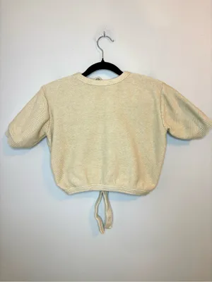 Rue Stiic L Cream Cotton Knit Open Back Tie Back Cropped Top thumbnail 3
