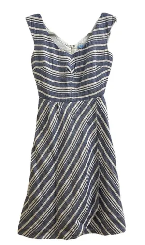 Linen Cotton Blend Antonio Melani Striped Sleeveless Dress 0 XS Natural Fibers thumbnail 1