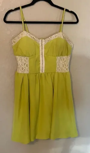 Lace chiffon chartreuse green dress size 7 thumbnail 1