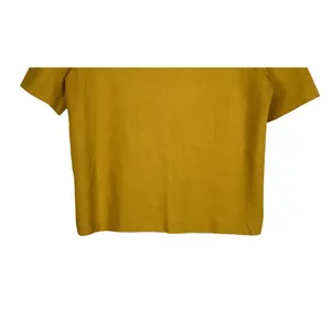 Zara Crop Ribbed Short Sleeve Mock Neck Raw Hem Crop Knit Top M Mustard Yellow thumbnail 7