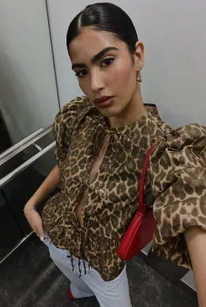 ASOS Leopard Print tie short sleeve blouse top - Tan & Black animal print thumbnail 1