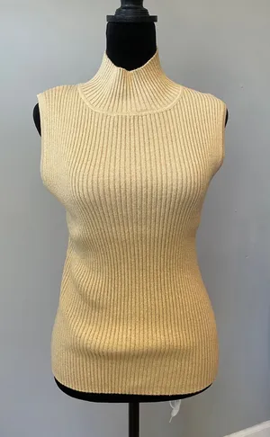 Sleeveless Mock Neck Ribbed Sweater - Creamy gold thumbnail 1