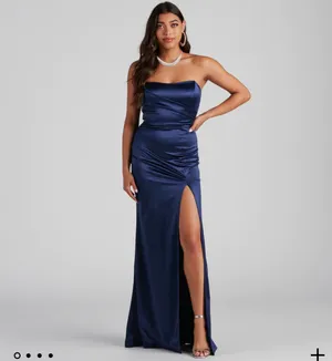 Windsor Navy Blue Strapless Dress thumbnail 4