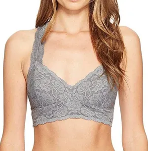 NWT Free People ‘Galloon’ racerback gray lace bralette, size large thumbnail 1