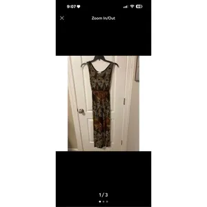 Julia Peacock Feather Maxi Dress Womens Medium Brown Mesh Inset Long Sundress NW thumbnail 5