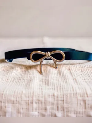 Black Faux Leather Bow Belt Gold Buckle Women’s Coquette thumbnail 3