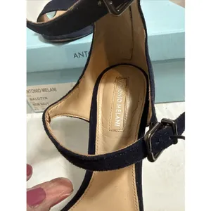 Antonio Melani Navy Suede Shoes Womens 8 M Open Toe Strappy Heels Zipper thumbnail 3