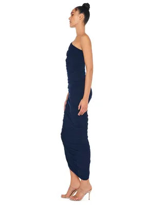 Norma Kamali Diana Gown Ruched One Shoulder Maxi Dress True Navy Blue Size XS thumbnail 3