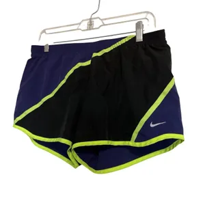 Nike Dri-FIT‎ Running Shorts Womens Medium Purple Black Neon Green Colorblock 3" thumbnail 5
