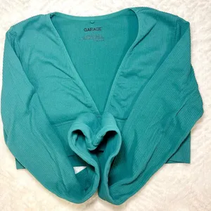 Garage Ribbed Long Sleeve Cropped Top Teal Medium thumbnail 1