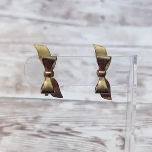Vintage Screw On Earrings - Large Bow Design - Tarnished thumbnail 2