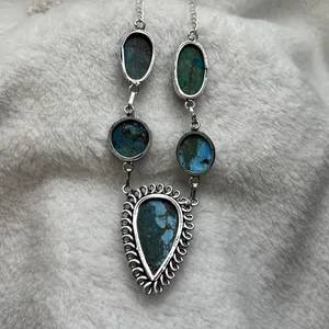 Turquoise Natural Gemstone 925 Silver Plated 16” Necklace thumbnail 5
