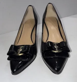 Joan David Black Point Old Money‎ Classy Bow Stiletto Designer Pumps Heels 7M thumbnail 1