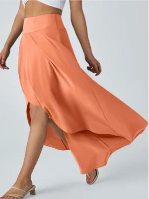 NWOT Halara Orange Breezeful High Waisted High Low 2-in1 Maxi Skirt thumbnail 1