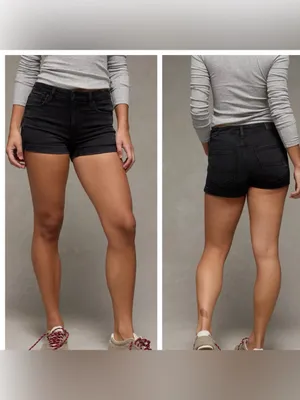 NWT American Eagle Power Fit 360 High Rise Shortie Stretch Black Denim Shorts 14 thumbnail 2