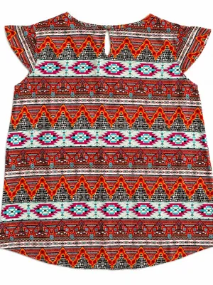 Pink Rose Multicolor Printed Boat Neck Short Sleeve Top, M thumbnail 4