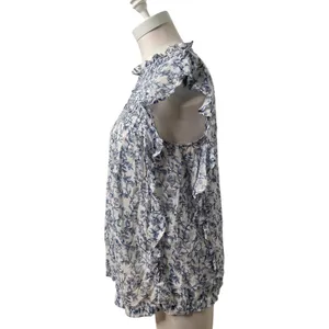 Beachlunchlounge‎ White Blue Floral Ruffle Neck Cotton Sleeveless Blouse Small thumbnail 7