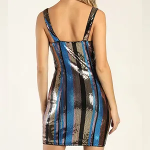 NWT Lulus Just Your Stripe Blue and Gold Sequin‎ Bodycon Mini Dress Size XS thumbnail 8
