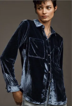Anthropologie Hadley Relaxed Buttondown Shirt navy xs thumbnail 1