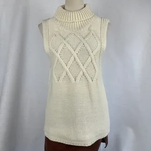 Cream Cable Knit Turtleneck Sleeveless Sweater Vest Women's Small Cozy‎ Casual thumbnail 2