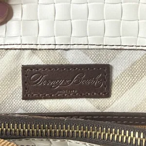 DOONEY & BOURKE Woven Leather Embossed Satchel Bag White Brown Trim Quiet Luxury thumbnail 5