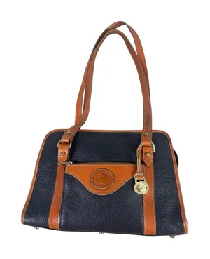Dooney & Bourke AWL Navy Brown Pebbled Leather Top Handle Satchel Purse Bag 90s thumbnail 1
