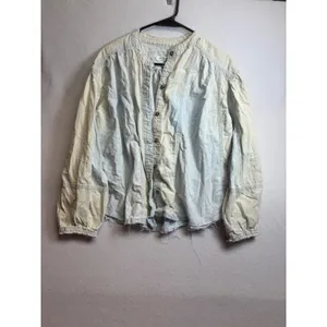 Free People We The Free Denim Button Down Top Light Wash Blue XS thumbnail 3
