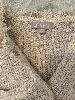 J Crew Fringe-Trim Short-Sleeve Cropped Lady Jacket in Marled Yarn | M thumbnail 3
