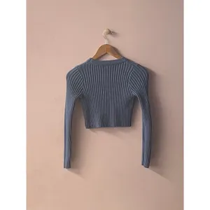 Dusty Blue Ribbed Knit Sweater Crop Top & Skirt Set Size S EUC thumbnail 2
