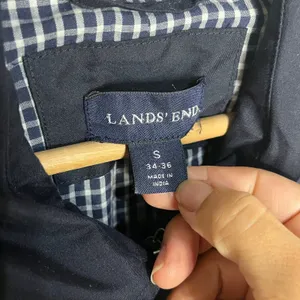 Lands' End Women's Navy Blue Long Zipper Button Gingham Lined‎ Trench Coat Small thumbnail 3