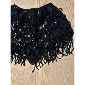 New Women’s Shorts Elastic with Sequined Fringes Stretchy Black Xs Waist 22" thumbnail 2
