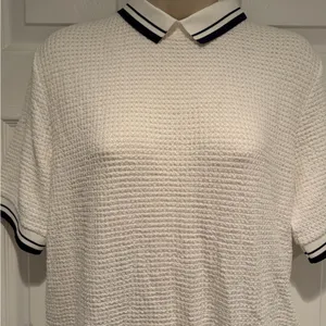 Foray Golf Textured Polo Sweater Top Large White Navy Coastal‎ Preppy Chic thumbnail 1
