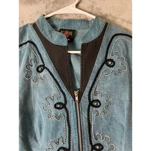 Vintage Y2K Western Embroidered Cropped Denim Jacket Rodeo Cowgirl thumbnail 2