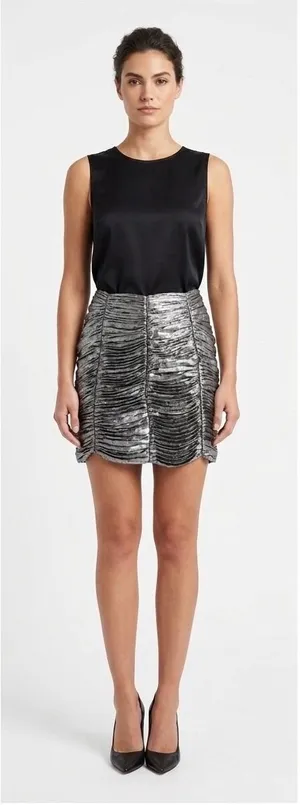 Aqua Bloomingdale's Exclusive‎ Metallic Silver Ruched Mini Skirt XS NEW thumbnail 1