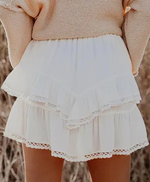 NWT White Flowy Shorts Women Boho Ruffle Tiered Skort Crochet Lace Mini XS thumbnail 1