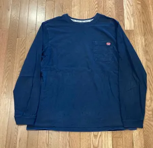 Wrangler Workwear Navy Blue Casual Long Sleeve Pocket T-Shirt thumbnail 1