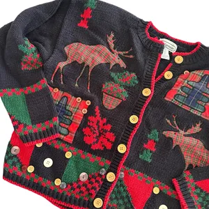 Vintage Bridgewater Women's Festive Navy and Red Sweater Cardigan thumbnail 4