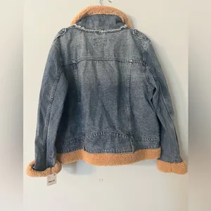 Free People Rylee Denim Jacket Faux Shearling Lined – Med Wash – Size Large NWT thumbnail 11