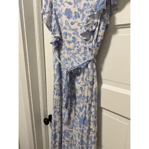 Bohme Blue‎ Floral Toile Ruffle Midi Dress Tie Waist Small thumbnail 10