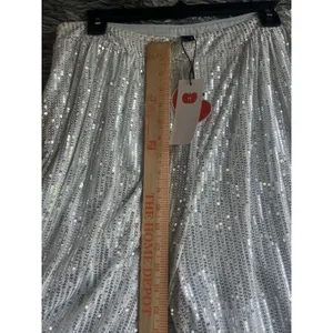 Cider Silver Sequin Size X-Large Elastic Mid Waist Straight Leg Pants Brand thumbnail 7
