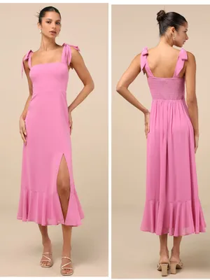 Lulus Summer Invite Pink Tie-Strap Tiered Midi Dress Size XL Sleeveless Cocktail thumbnail 2