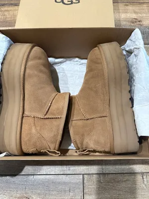 UGG Tan Platform Slip-On Suede Boots thumbnail 2