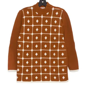 Vintage Sweater Geometric Intarsia Mod Retro 60s Mock Neck Minimalist Preppy M thumbnail 1