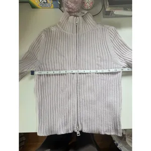 American Eagle Lilac Ribbed Full Zip Cardigan Sweater Mock Neck Lilac‎ Marl Med thumbnail 5