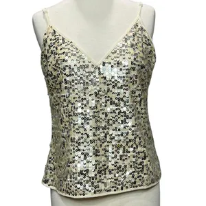 Goldie Twilight Camisole Top Womens M Silver Cream Sequin Sparkles‎ Shimmer Glam thumbnail 2